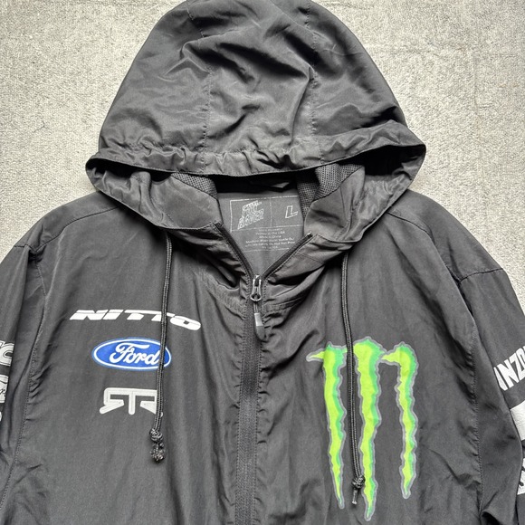 Monster Energy Ford Racing Jacket Men's‎ Large Black Hooded Pennzoil RTR Team